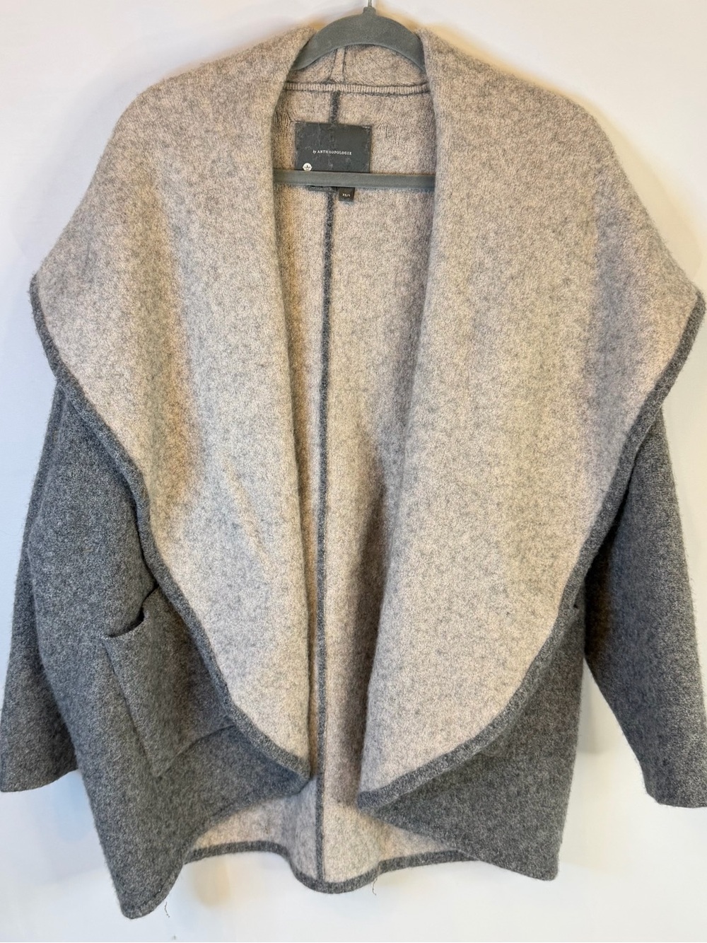 Anthropologie Hygge Cardigan Women XS / S Open Front Oversized Gray Shawl Collar